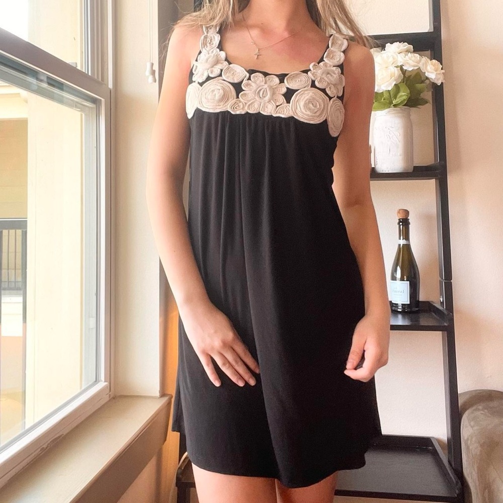 Elegant Black and Cream Floral Dress